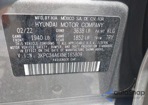 2022 Hyundai Accent Limited from USA, damaged, VIN 3KPC34A6XNE165809